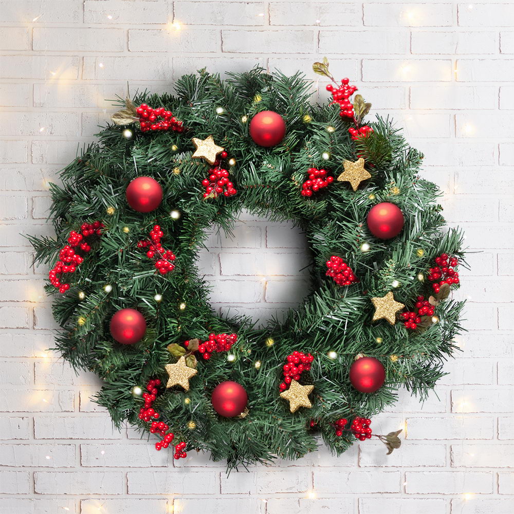 60cm Green Christmas Wreath - Homecoze