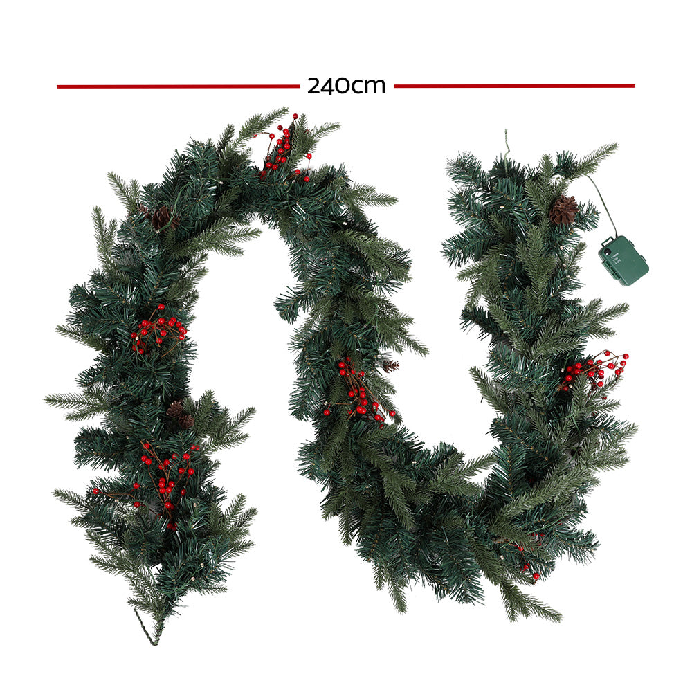 8FT (2.4m) Natural Look Christmas Garland with LED Battery Lights Homecoze