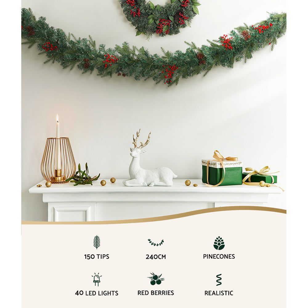 8FT (2.4m) Natural Look Christmas Garland with LED Battery Lights Homecoze