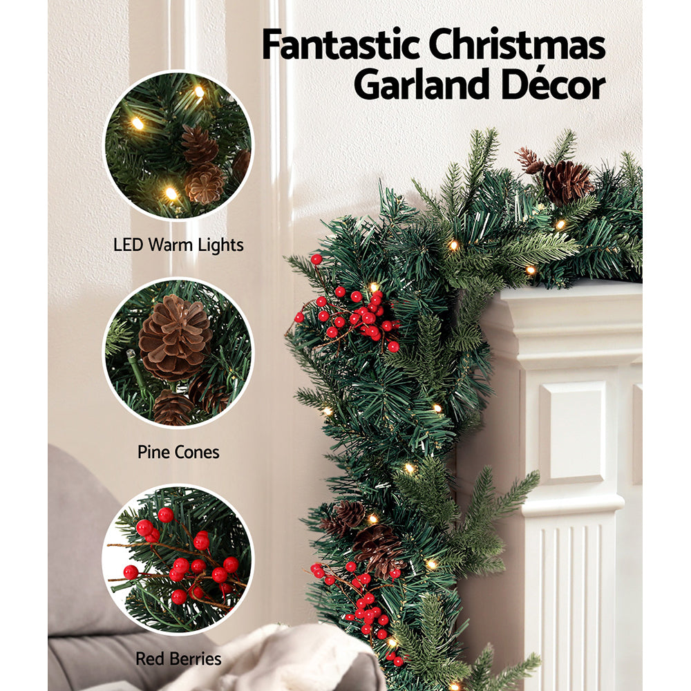 8FT (2.4m) Natural Look Christmas Garland with LED Battery Lights Homecoze