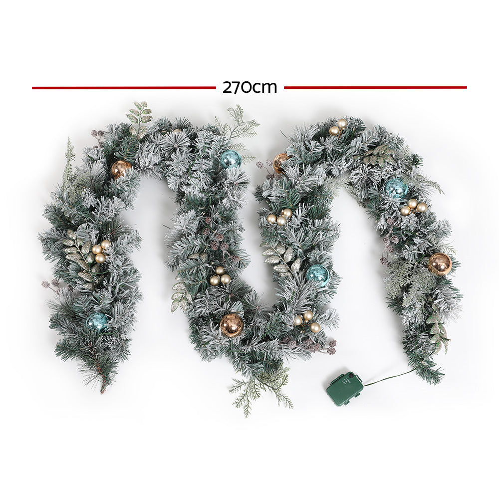 9FT (2.7m) Light Snow Flocked Christmas Garland with LED Battery Lights Homecoze