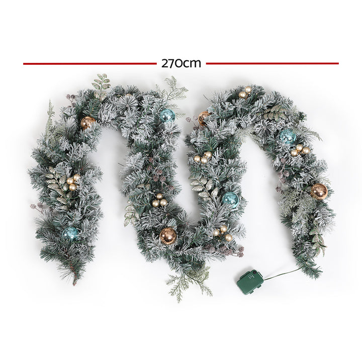 9FT (2.7m) Light Snow Flocked Christmas Garland with LED Battery Lights Homecoze