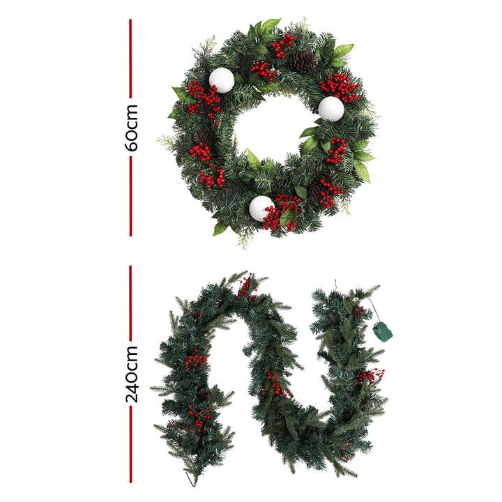 60cm Decorated Christmas Wreath and 8FT Garland Set Homecoze