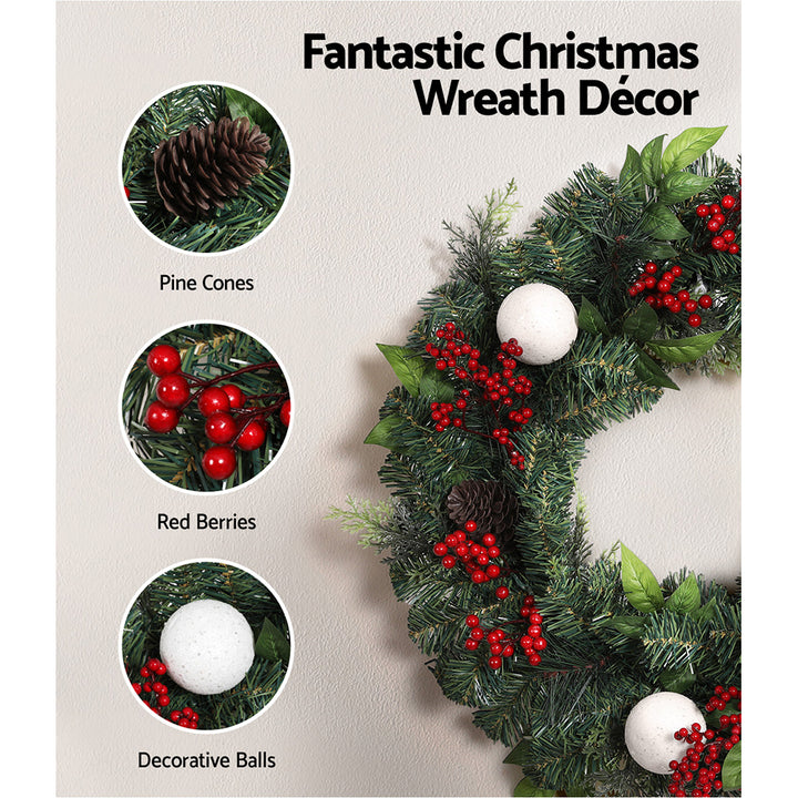 60cm Decorated Christmas Wreath and 8FT Garland Set Homecoze