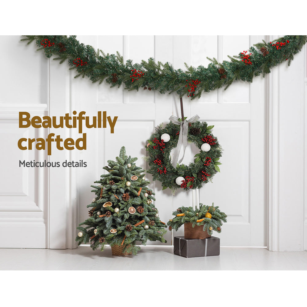 60cm Decorated Christmas Wreath and 8FT Garland Set Homecoze