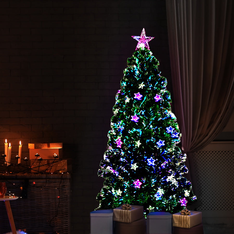 Small 5FT (1.5m) Optic Fibre Stars Self-lit Green Christmas Tree - 180 Tips Homecoze