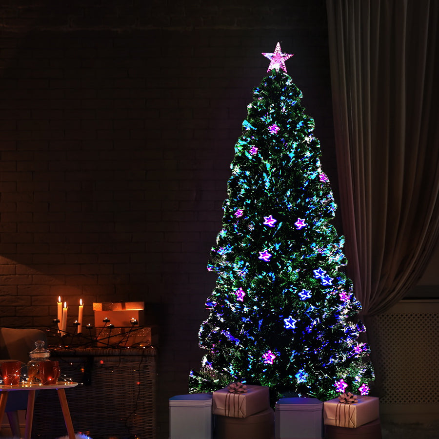 6FT (1.8m) Optic Fibre Stars Self-lit Green Christmas Tree - 250 Tips Homecoze