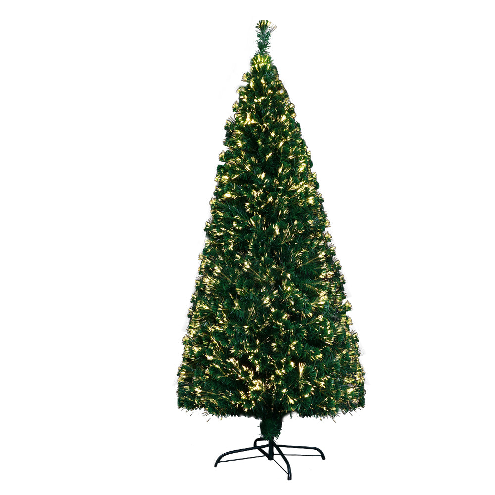 6FT (1.8m) Warm White Optic Fibre Green Christmas Tree - 300 Tips Homecoze