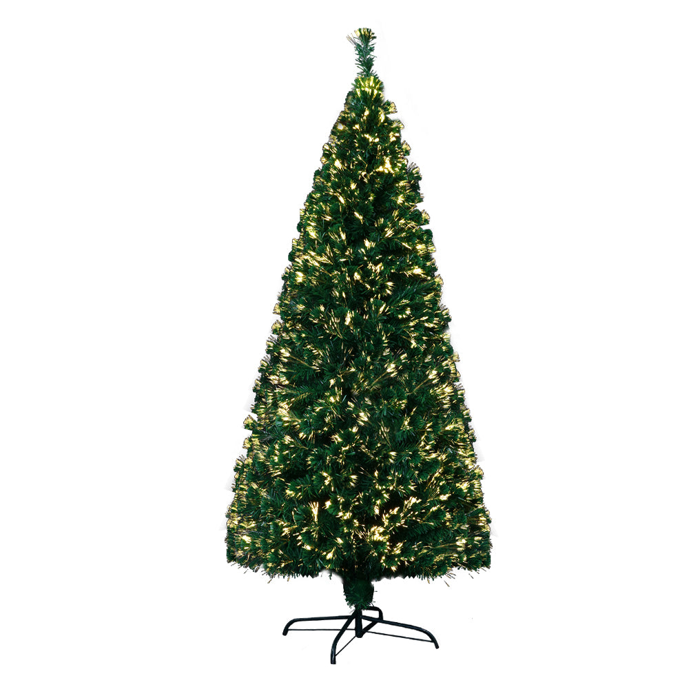 6FT (1.8m) Warm White Optic Fibre Green Christmas Tree - 300 Tips Homecoze