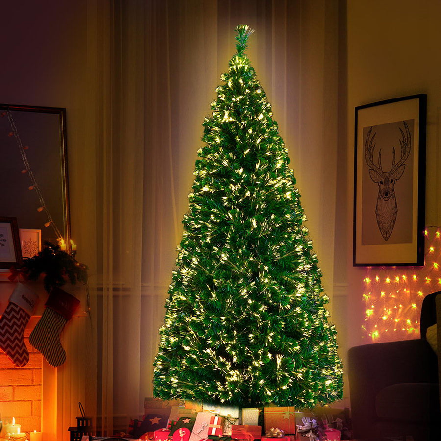 6FT (1.8m) Warm White Optic Fibre Green Christmas Tree - 300 Tips Homecoze