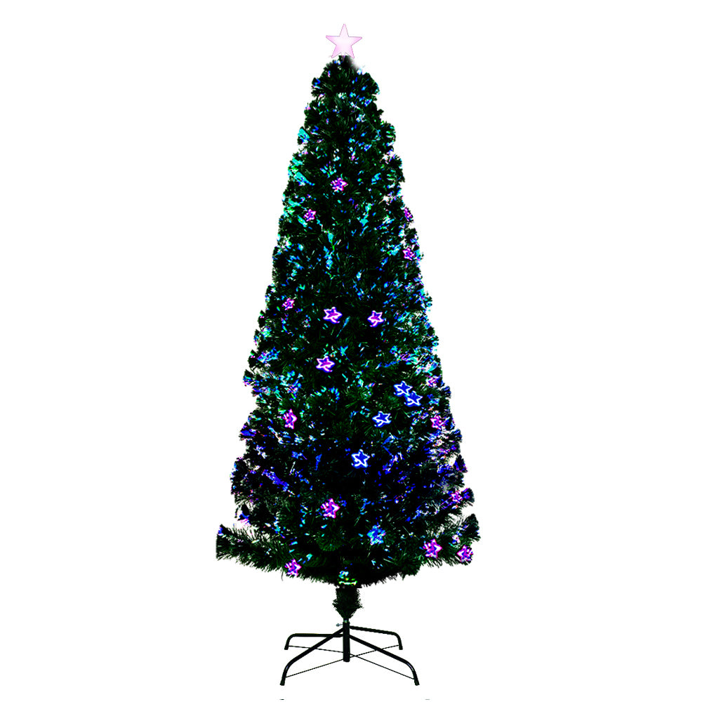 7FT (2.1m) Optic Fibre Stars Self-lit Green Christmas Tree - 280 Tips Homecoze
