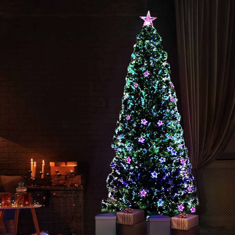 7FT (2.1m) Optic Fibre Stars Self-lit Green Christmas Tree - 280 Tips Homecoze