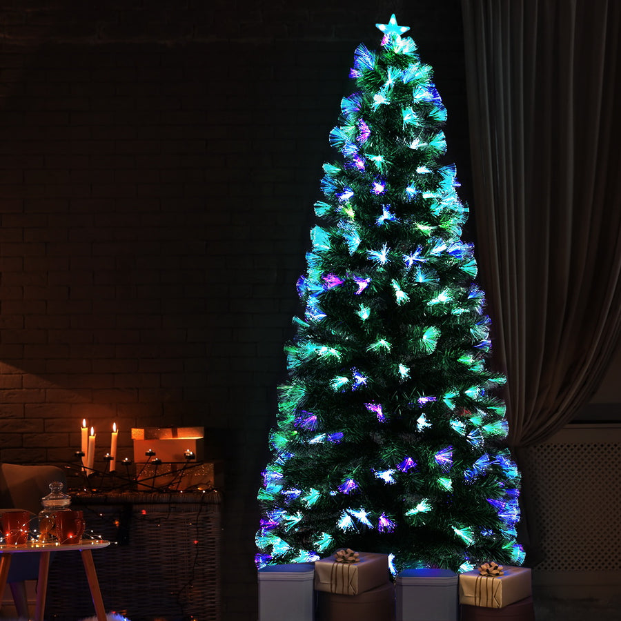 7FT (2.1m) Christmas Tree Xmas with Multi Colour Optic Fibre Lights Homecoze