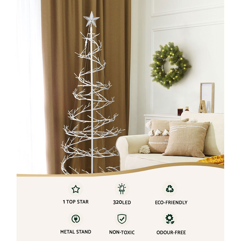 6FT (1.8m) LED Spiral Branch Christmas Tree with Star - Cool White Homecoze