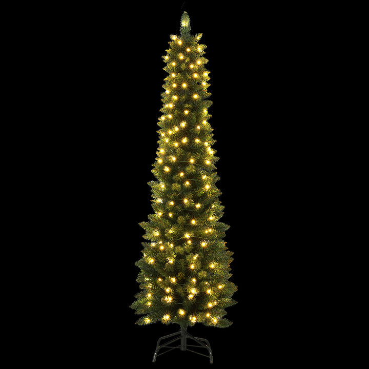 6FT (1.8m) Slim Green Christmas Tree with LED Lights - 300 Tips Homecoze