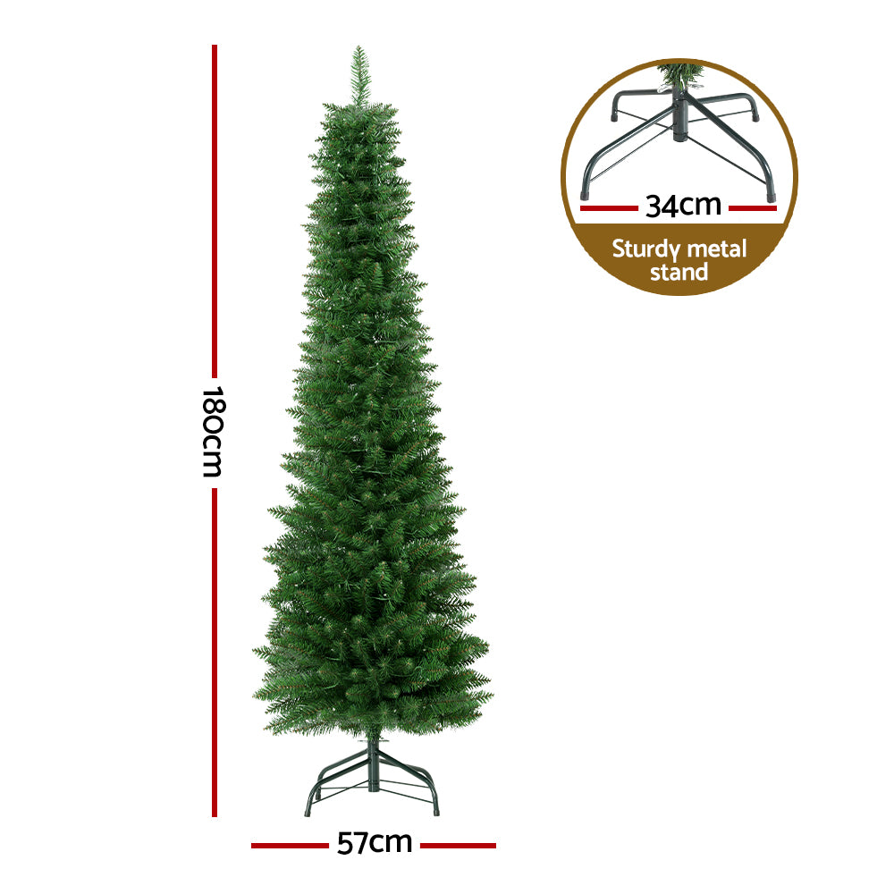 6FT (1.8m) Slim Green Christmas Tree with LED Lights - 300 Tips Homecoze