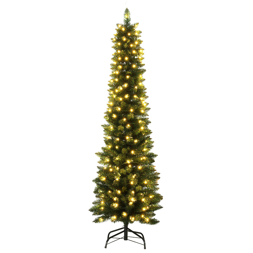 6FT (1.8m) Slim Green Christmas Tree with LED Lights - 300 Tips Homecoze