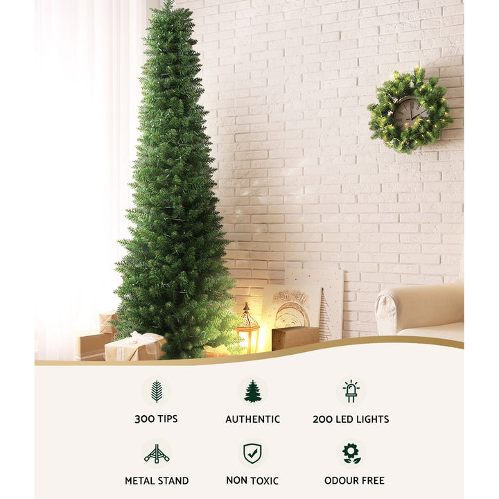 6FT (1.8m) Slim Green Christmas Tree with LED Lights - 300 Tips Homecoze