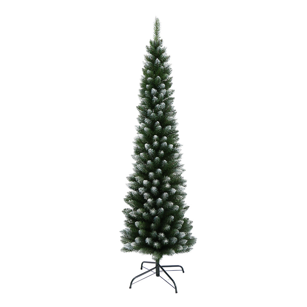 6FT (1.8m) Slim Green Christmas Tree with Snow - 300 Tips Homecoze