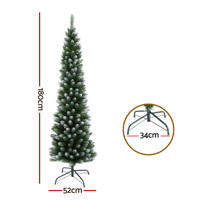 6FT (1.8m) Slim Green Christmas Tree with Snow - 300 Tips Homecoze