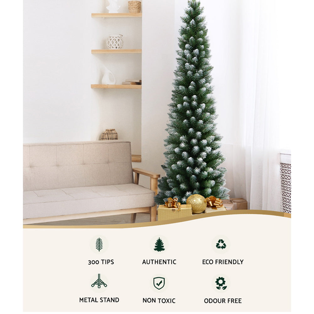 6FT (1.8m) Slim Green Christmas Tree with Snow - 300 Tips Homecoze