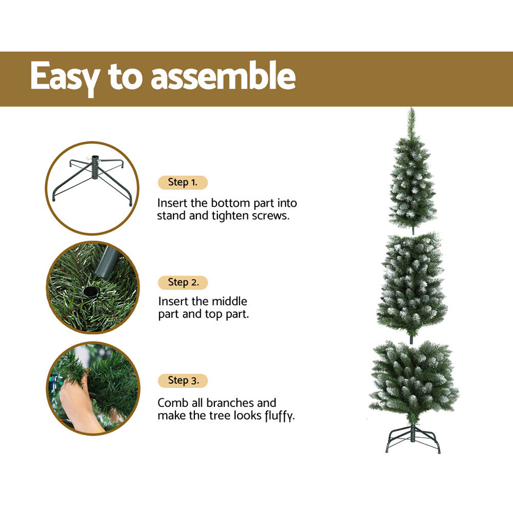 6FT (1.8m) Slim Green Christmas Tree with Snow - 300 Tips Homecoze