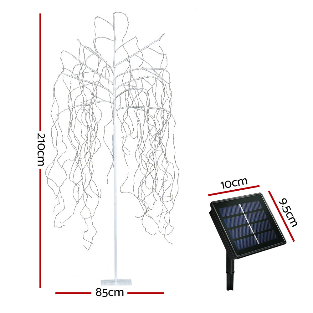 7FT (2.1m) Solar Powered LED Willow Christmas Tree Indoor Outdoor - Warm White Homecoze