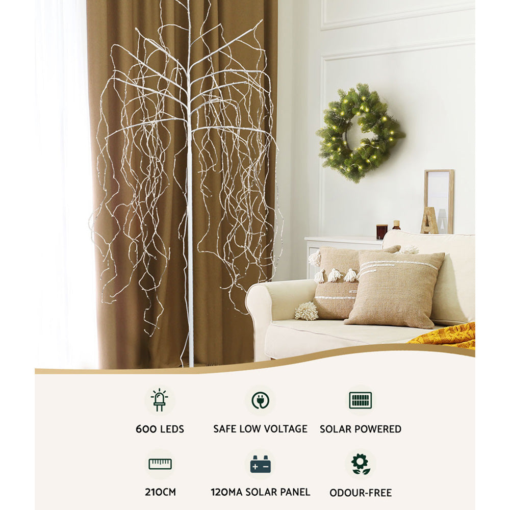 7FT (2.1m) Solar Powered LED Willow Christmas Tree Indoor Outdoor - Warm White Homecoze