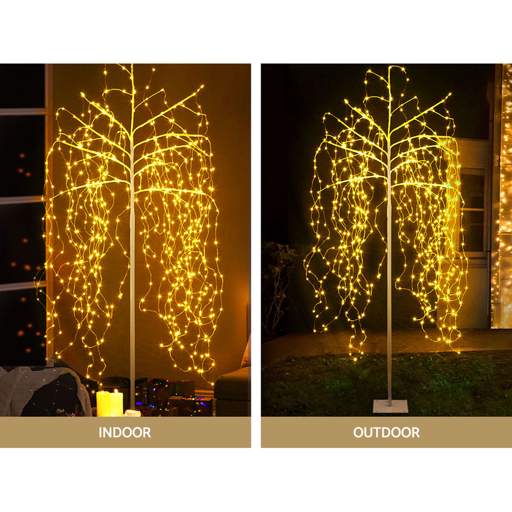 7FT (2.1m) Solar Powered LED Willow Christmas Tree Indoor Outdoor - Warm White Homecoze