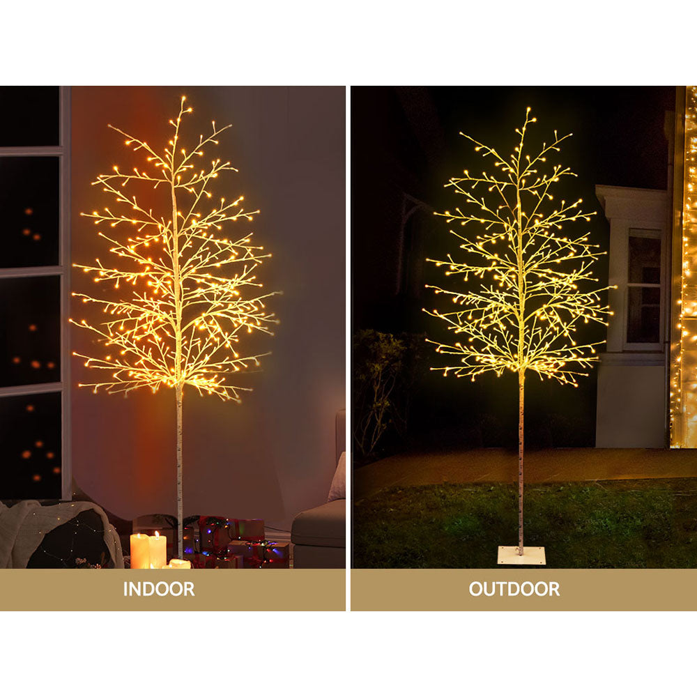 7FT (2.1m) Solar Powered LED Christmas Tree Indoor Outdoor - Warm White Homecoze