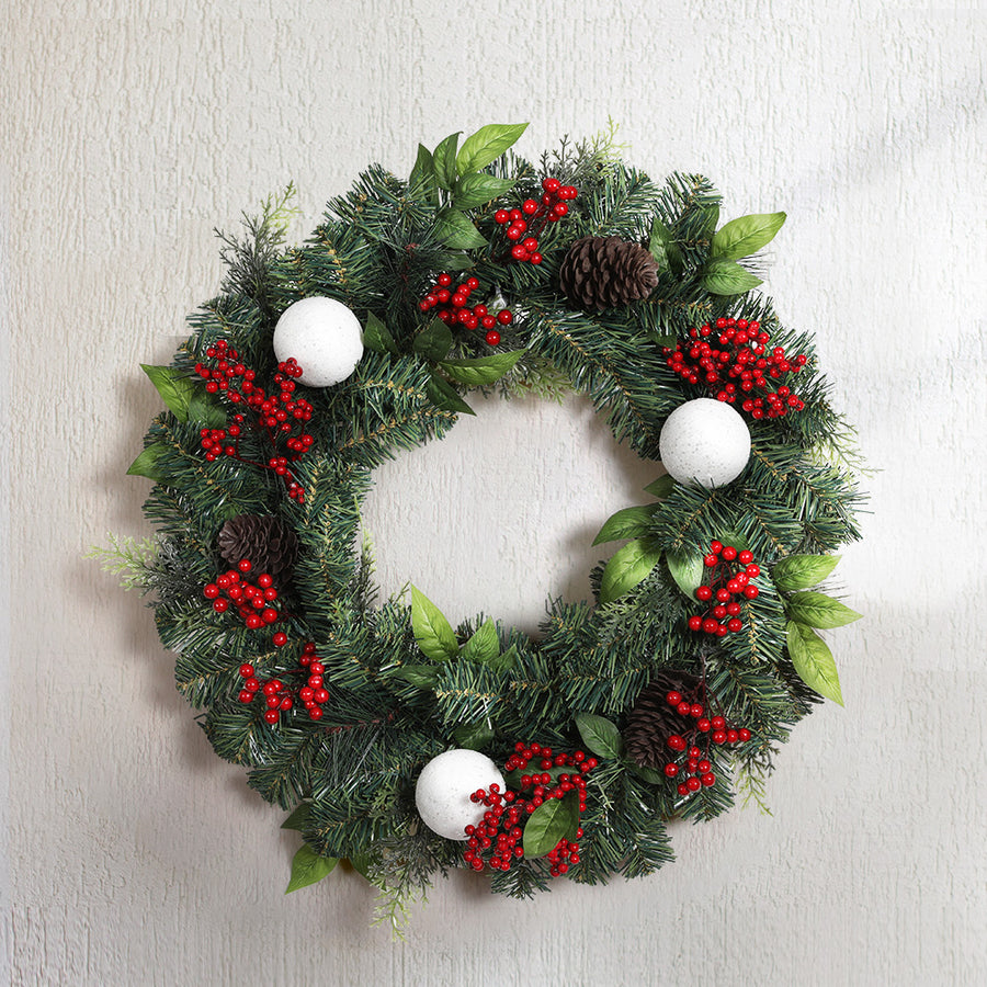 60cm Thick Foliage Decorated Christmas Wreath Homecoze