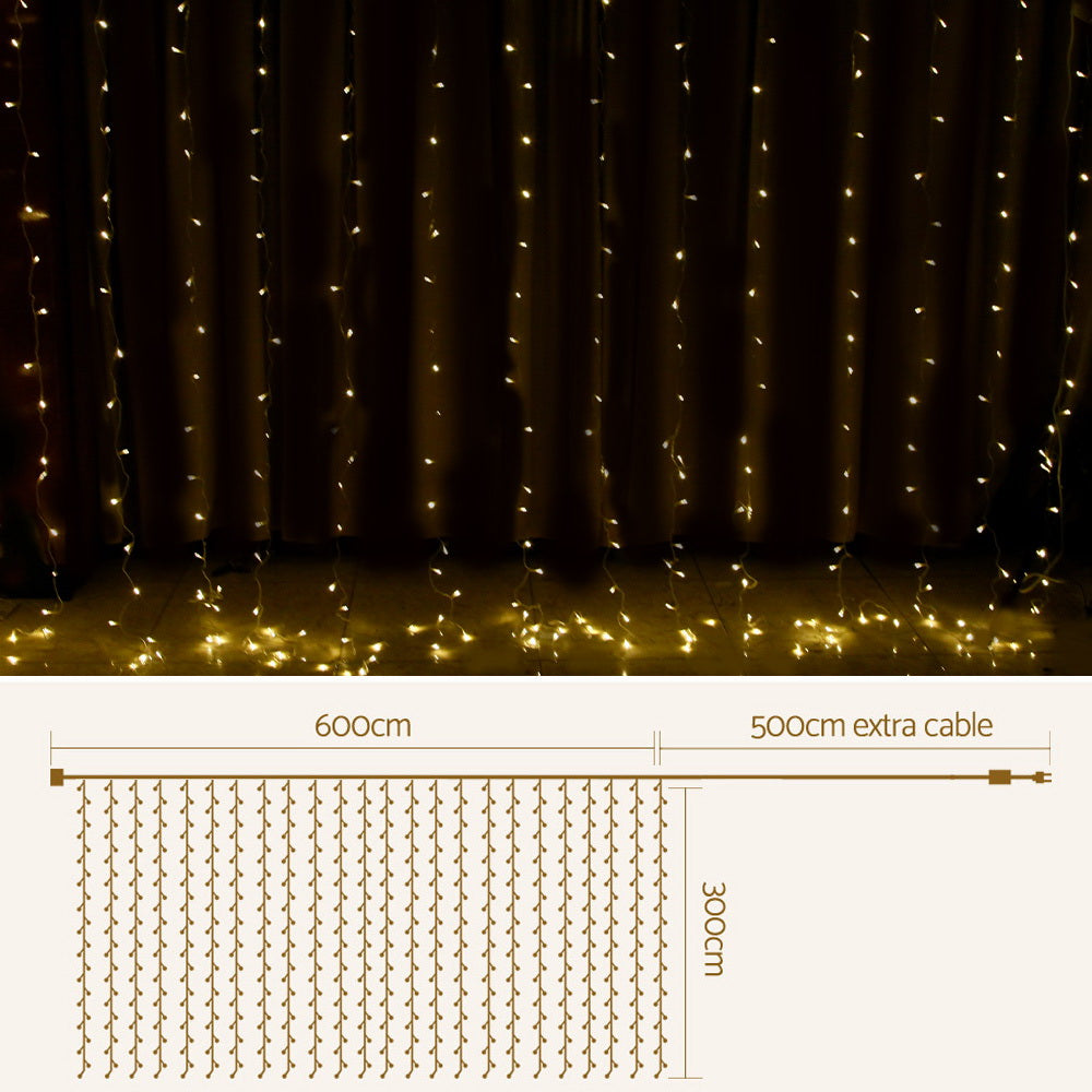 6m x 3m Christmas Curtain Lights 600 LED - Warm White Homecoze