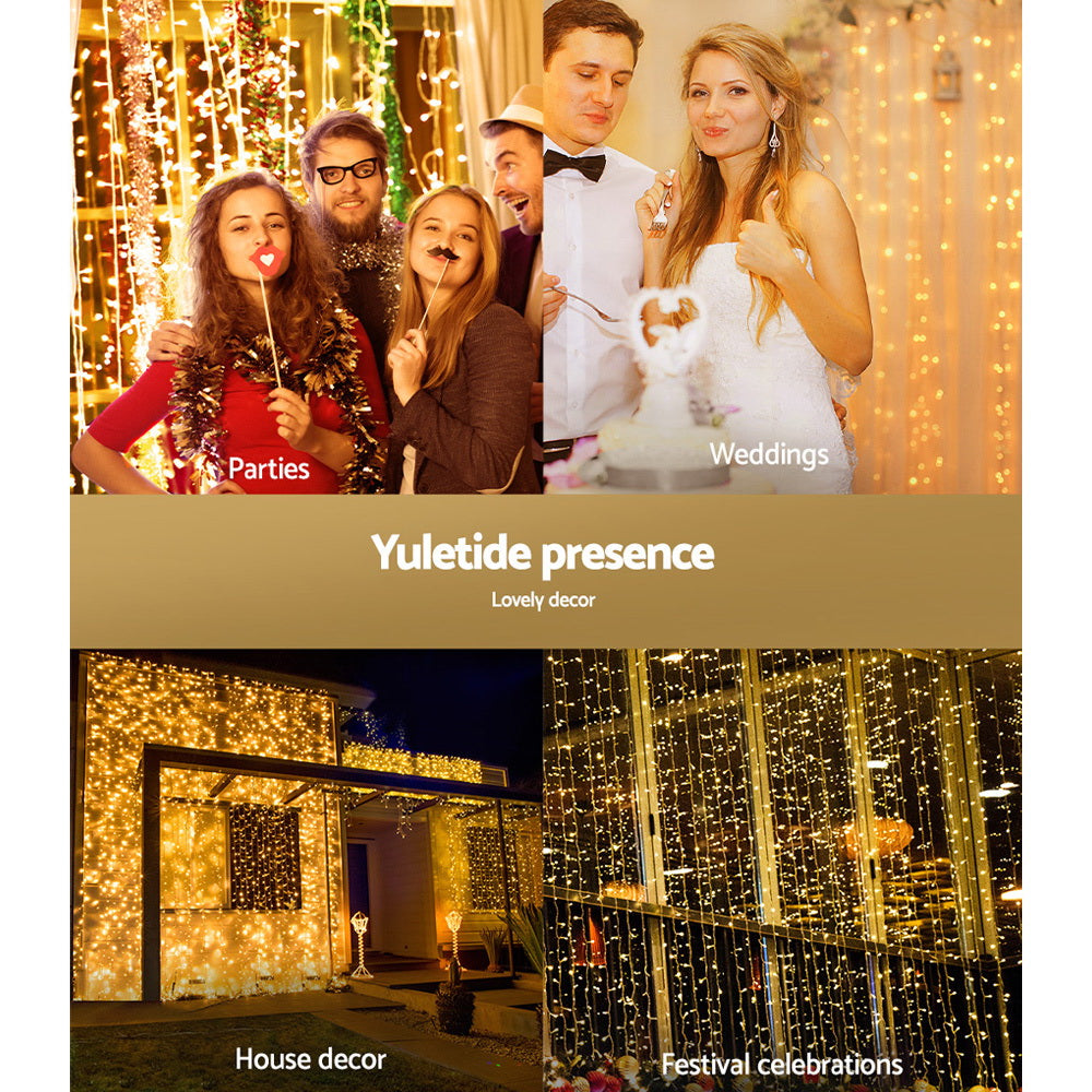 6m x 3m Christmas Curtain Lights 600 LED - Warm White Homecoze