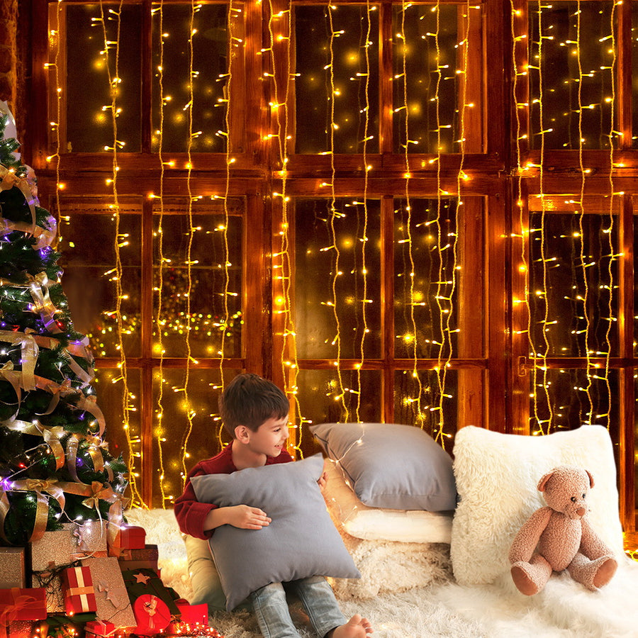 6m x 3m Christmas Curtain Lights 600 LED - Warm White Homecoze