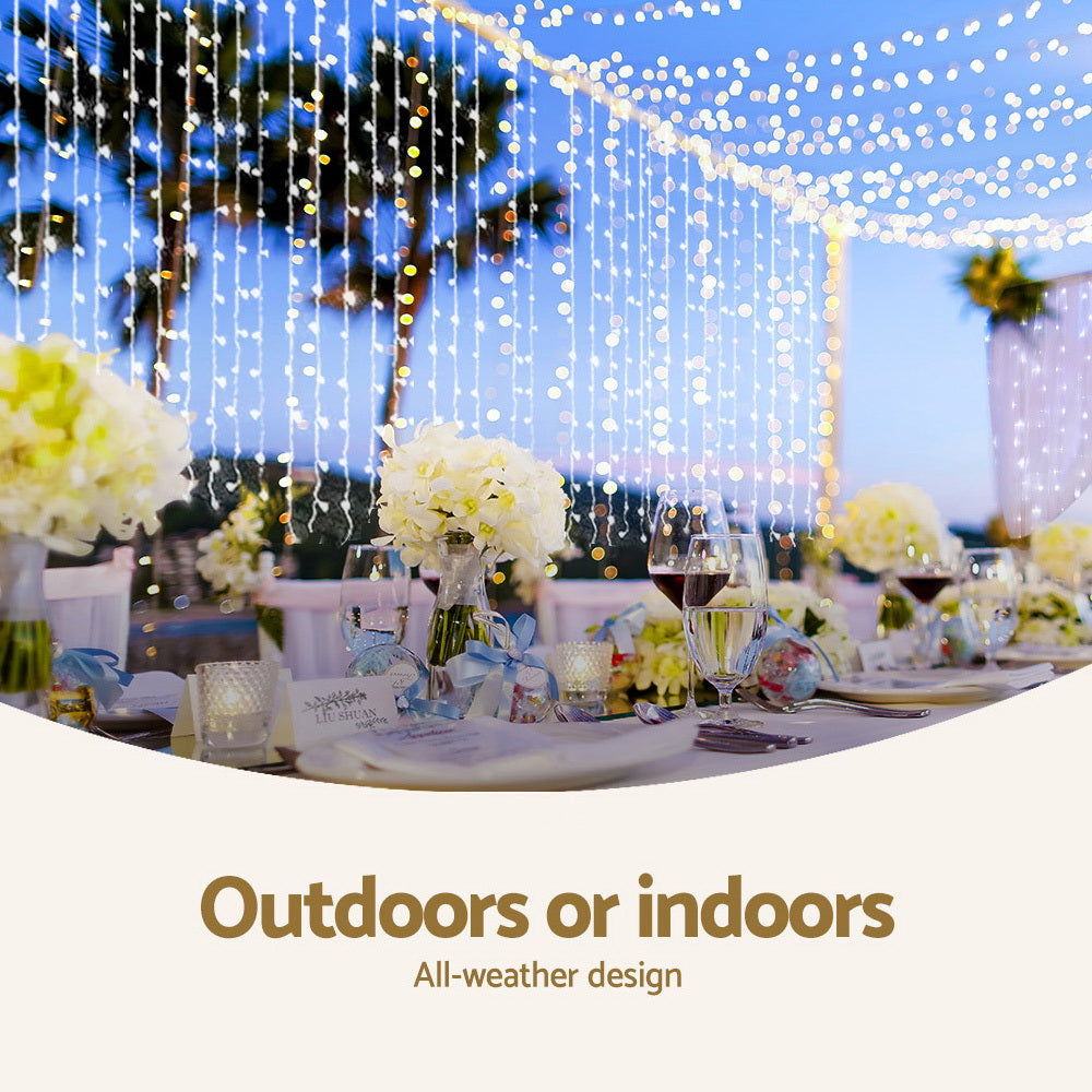 6m X 3m Christmas Curtain Fairy Lights String 600 LED - Cold White Homecoze