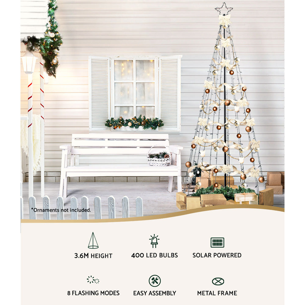 12FT (3.6m) Solar Powered LED Christmas Tree Motif Lights - Muilticoloured Homecoze