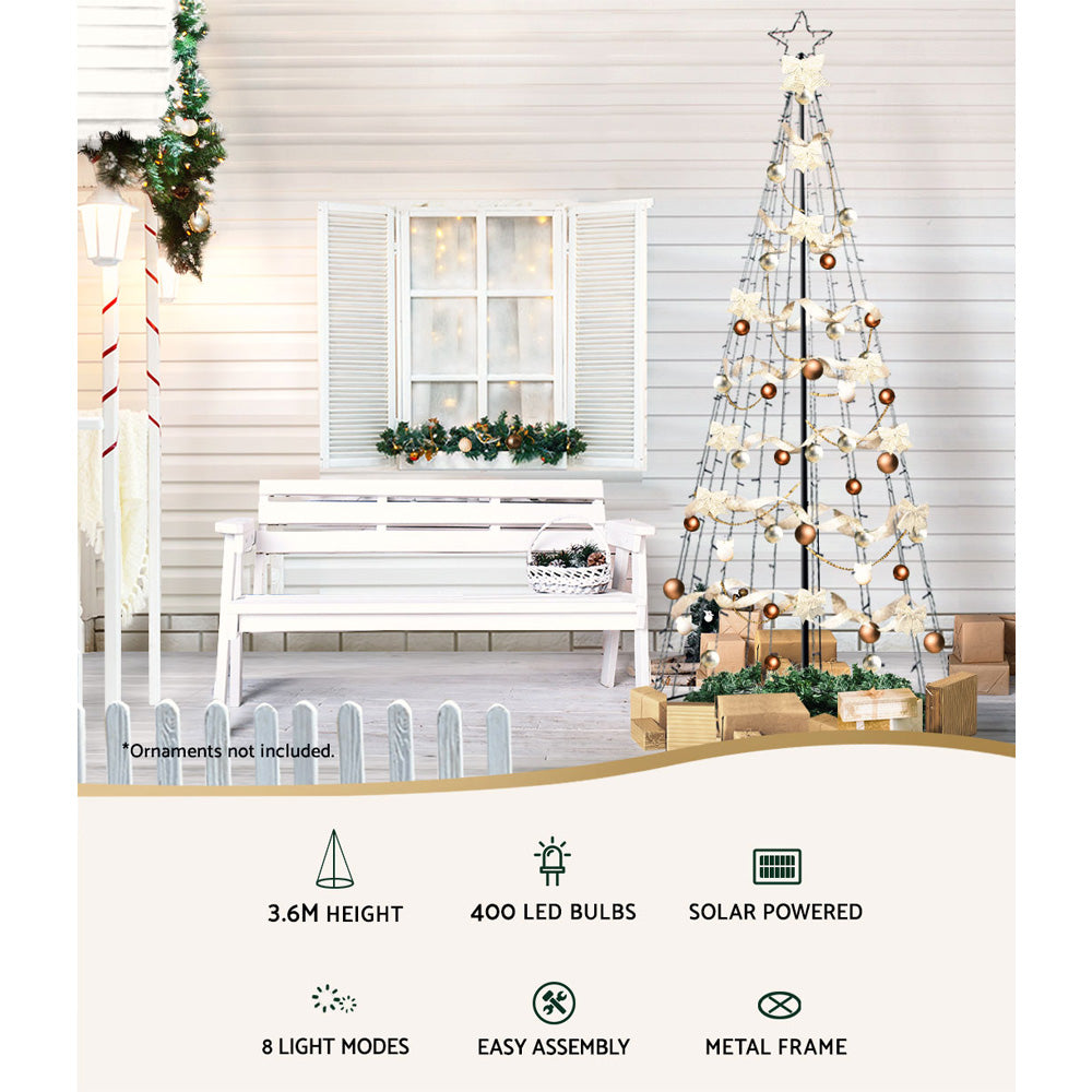12FT (3.6m) Solar Powered LED Christmas Tree Motif Lights - Warm White Homecoze