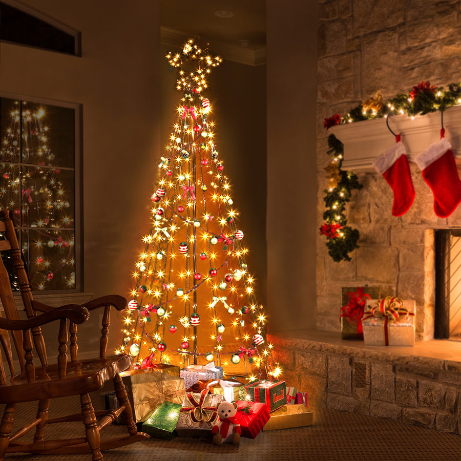 7FT (2.1m) Christmas Tree LED Lights Solar-powered Xmas Fibre Optic Warm White Homecoze