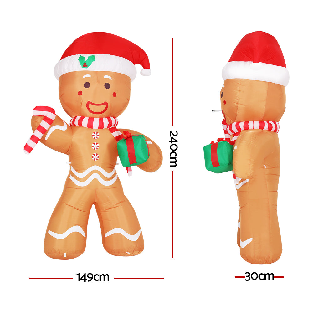 3M Gingerbread Man Christmas Inflatable Bear Doll with LED Lights Homecoze