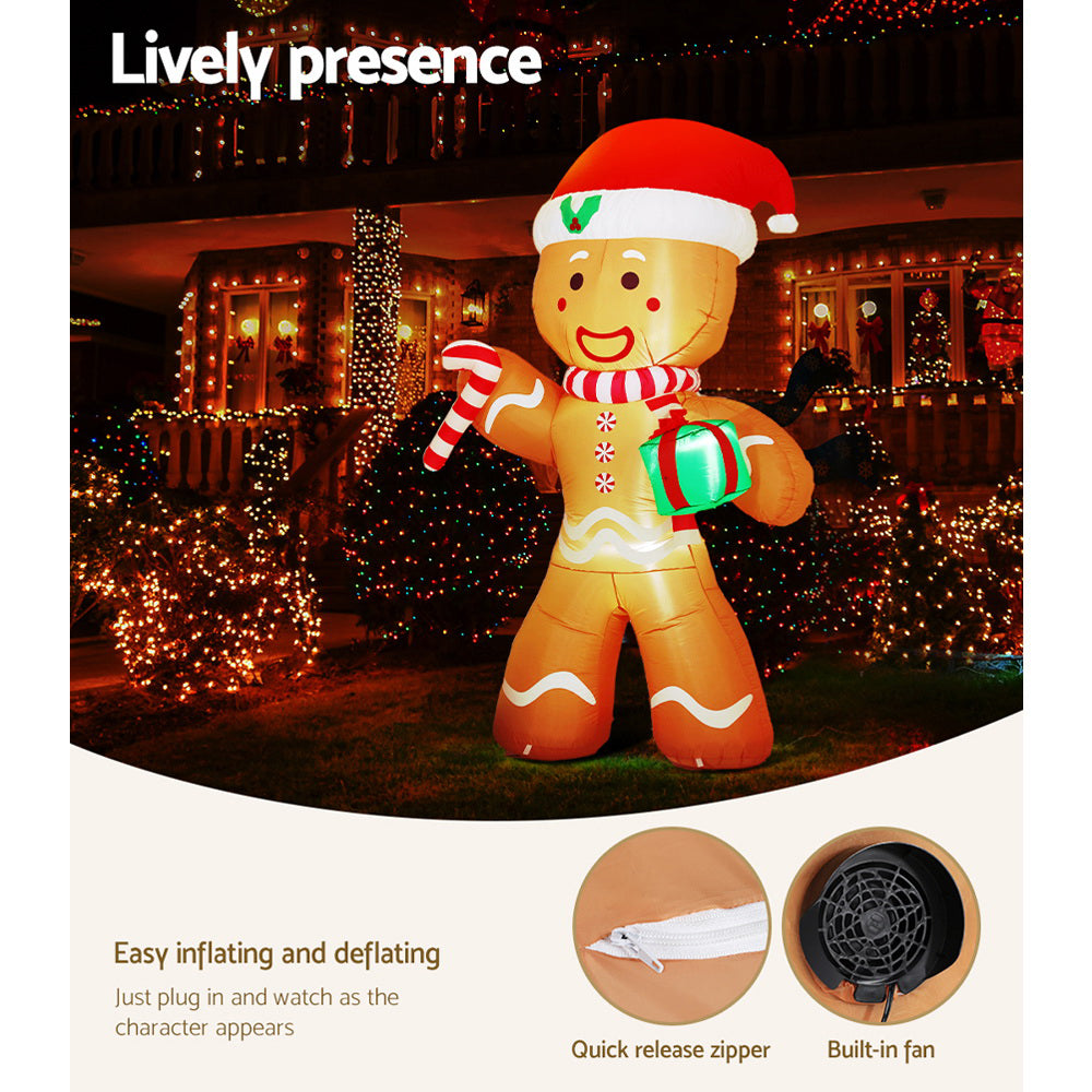 3M Gingerbread Man Christmas Inflatable Bear Doll with LED Lights Homecoze