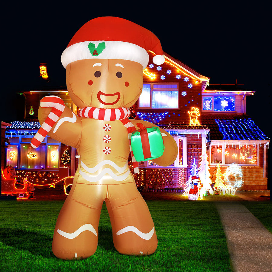 3M Gingerbread Man Christmas Inflatable Bear Doll with LED Lights Homecoze