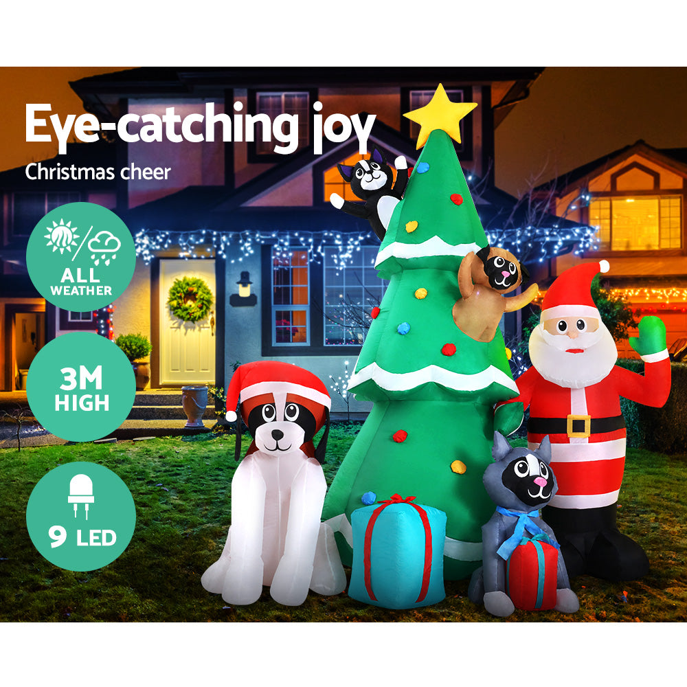 3m Christmas Tree Santa and Dog Christmas Inflatable - Homecoze