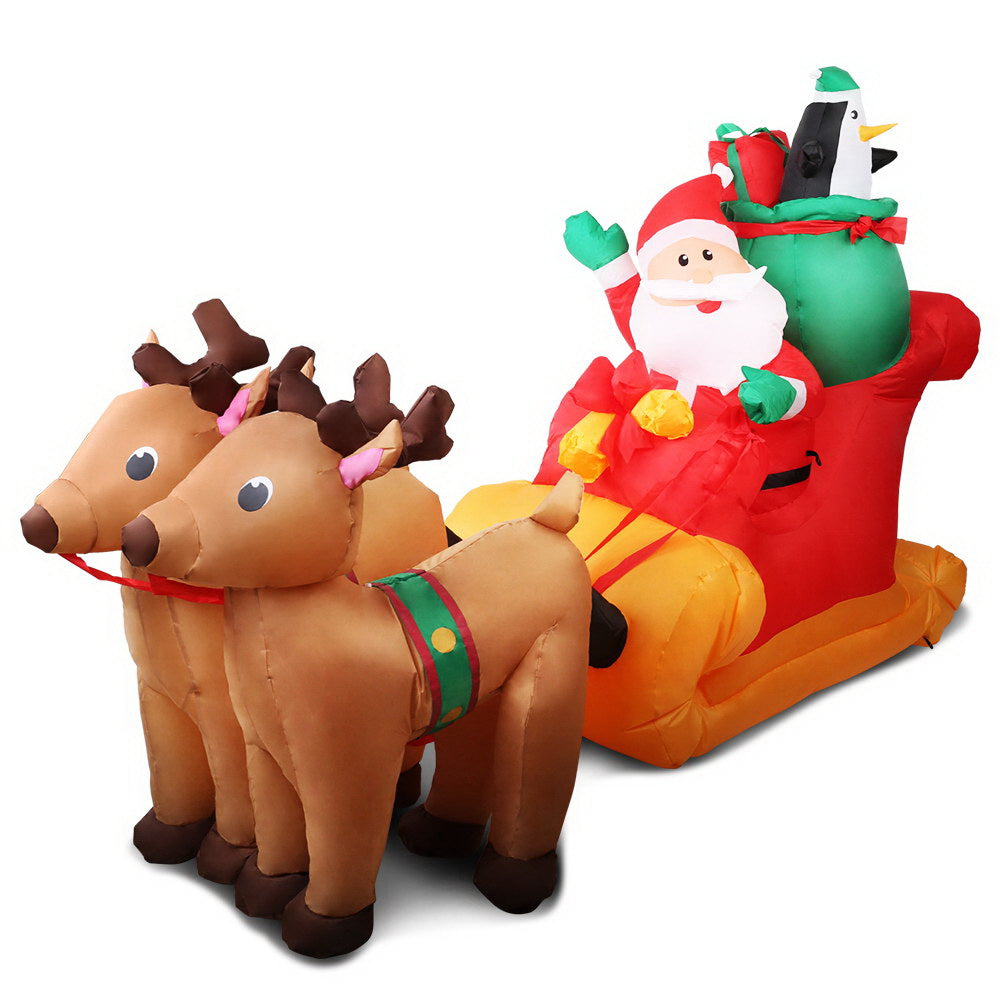 2.2m Christmas Inflatable Santa Sleigh Ride Reindeer Deer Decor Homecoze