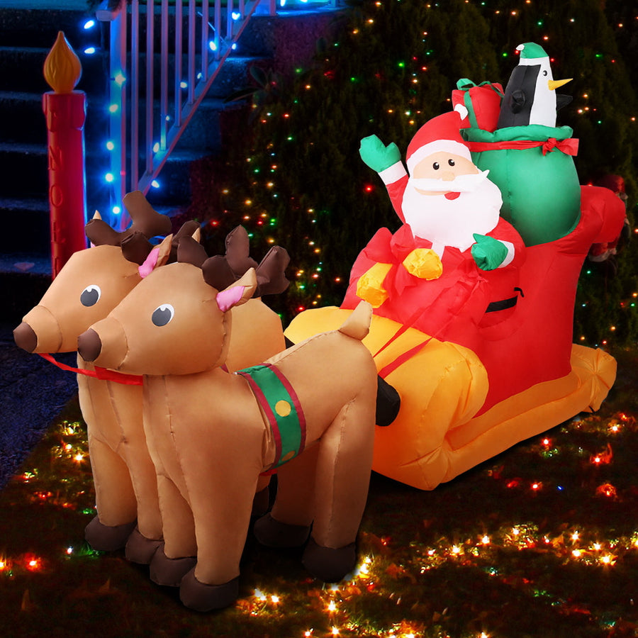 2.2m Christmas Inflatable Santa Sleigh Ride Reindeer Deer Decor Homecoze