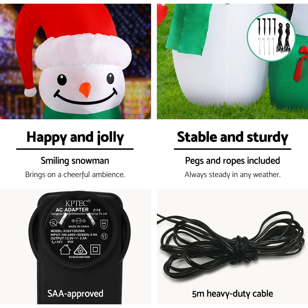 Inflatable Christmas 1.8M Snowman LED Lights Outdoor Decorations - Homecoze