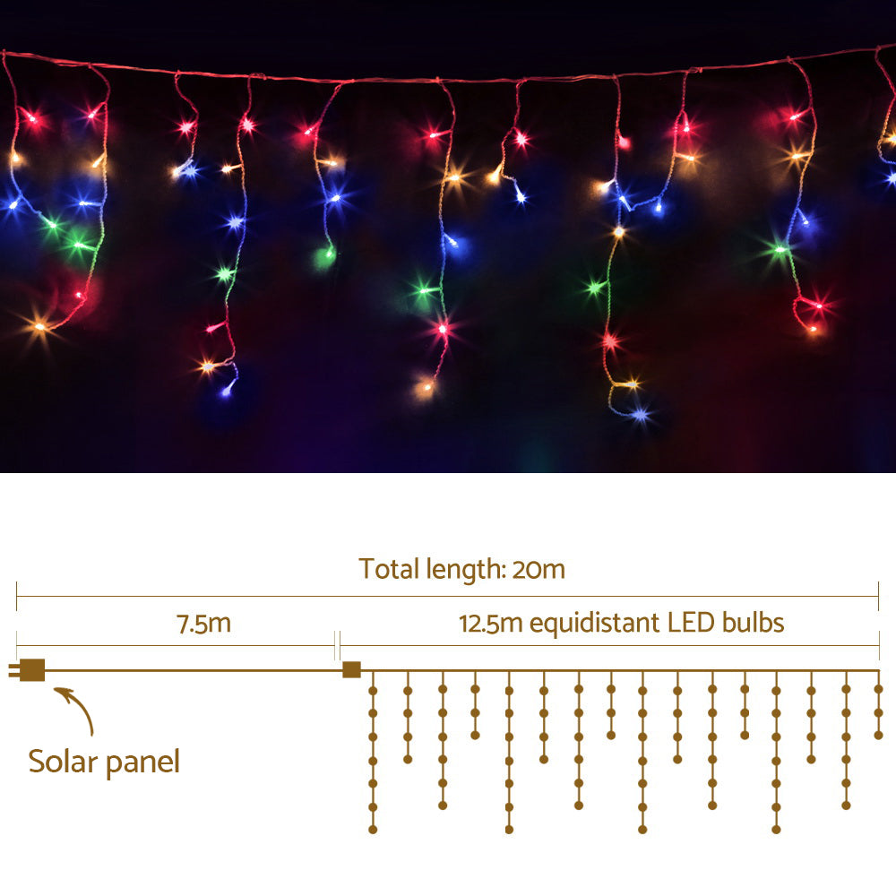 500 LED Solar Powered Christmas Icicle Lights 20M Multicolour Homecoze