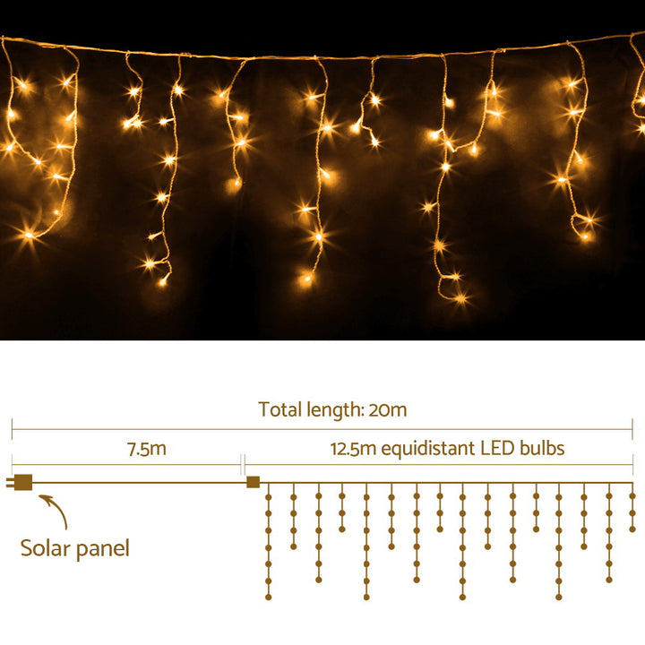 500 LED Solar Powered Christmas Icicle Lights 20M Warm White Homecoze