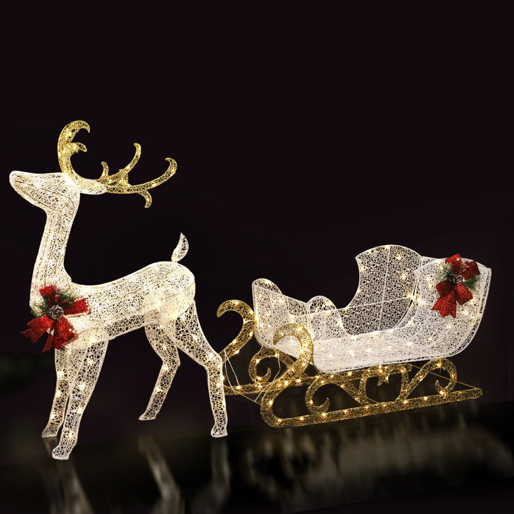 120cm Christmas Reindeer & Sleigh 3D Frame Motif LED Decoration Homecoze