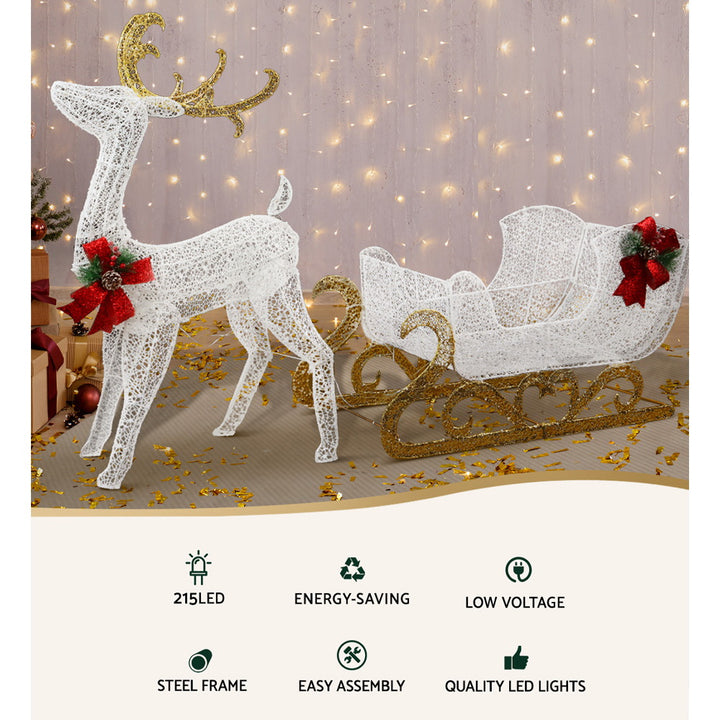 120cm Christmas Reindeer & Sleigh 3D Frame Motif LED Decoration Homecoze