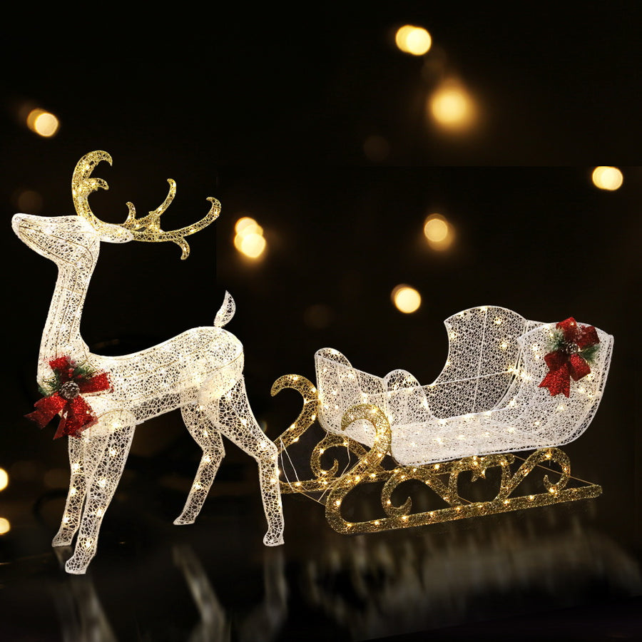 120cm Christmas Reindeer & Sleigh 3D Frame Motif LED Decoration Homecoze